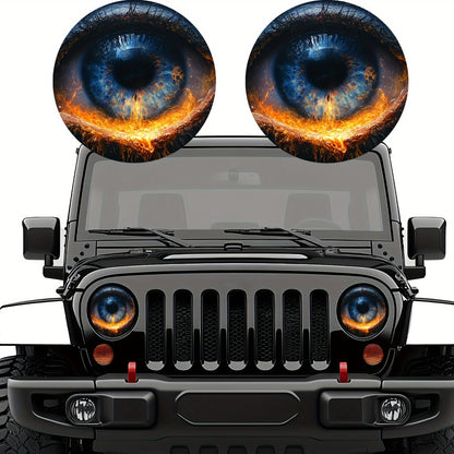 3D Beast Eye Headlight Stickers – Funny Car Headlight Decals for Jeep Round Headlights, Truck Body, Bumper & Window Decoration, Reusable PVC Glossy Stickers (1 or 2 Pairs)