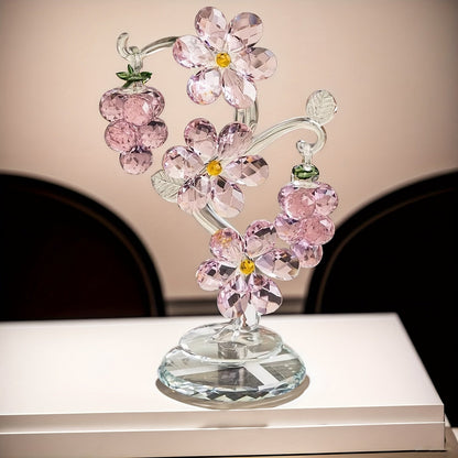 Pink Crystal Tree Statue Ornament - Romantic Crystal Flower Sculpture with Rotatable Base, Elegant Home Decor Gift for Valentine's Day