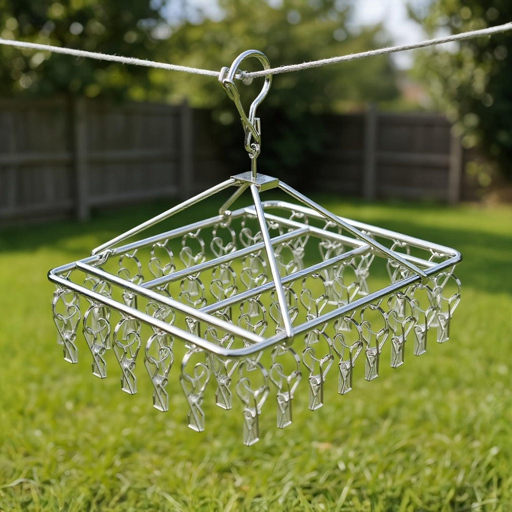 Stainless Steel Hanging Laundry Drying Rack with Square or Round Frame and 30, 40 or 50 Garment Clips