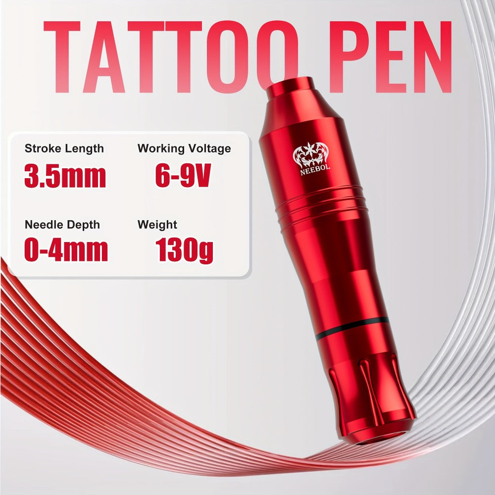 Wireless Rotary Tattoo Pen Kit LCD Display 8H Battery 10/20 Cartridge Needles Complete Cordless Tattoo Machine Set for Beginners & Professional Artists Black Red