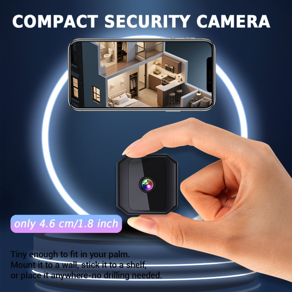 Security Camera Mini Plug-In Black Model with Night Vision, Motion Alerts, Flexible Stem and Local TF Storage