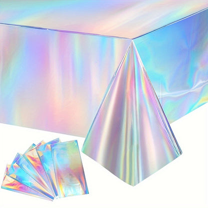Holographic Rainbow Party Table Covers in a 10-Piece Pack, Each Measuring 74 x 54 Inches for Events