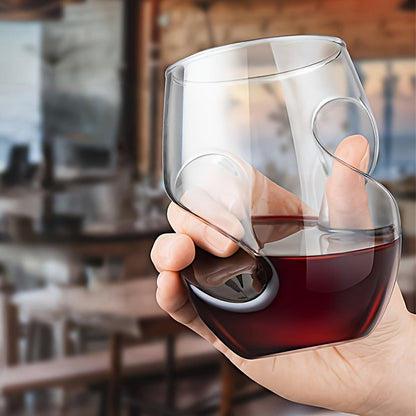 Curved Stemless Drinking Glasses, Two-Piece Clear Set with Sculpted Side Grips and 4.72-Inch Height