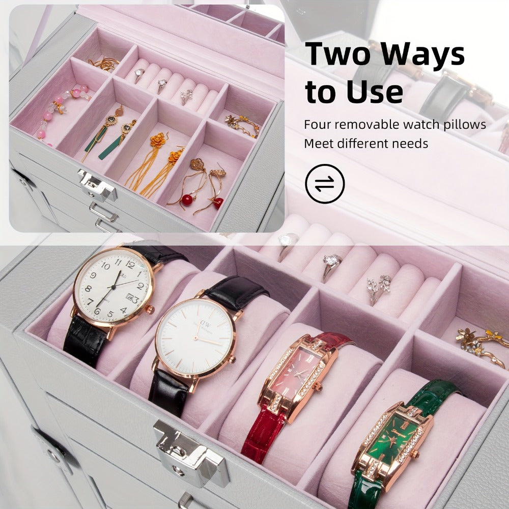 Large Jewelry Box 5-Tier PU Leather Organizer with Lock & Mirror – Storage Case for Bracelets, Earrings, Rings & Necklaces