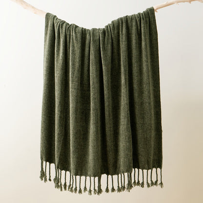 Chenille Fringe Throw Blanket – 180-200gsm Velvety Soft Decorative Throw for Sofa & Couch, Home Decor, 50”×60”, 17 Colors