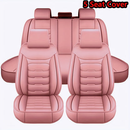Car Seat Covers Full Set 5-Seat – Faux Leather Waterproof, Airbag Compatible, Front Storage Bag, Universal Fit Sedan SUV Truck Van, Luxury Brown / Pink / Black Pink