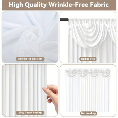 White Silk-Look Wedding Backdrop Curtain, 10 x 10 ft Single-Panel Draping for Ceremonies and Photo Backgrounds