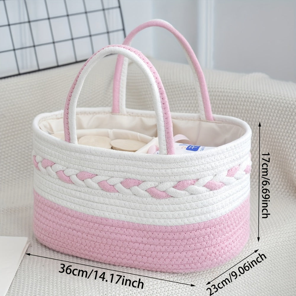 Oval Woven Rope Storage Basket, 14.17 x 9.06 x 6.69 Inches with Braided Handles and Divided Liner
