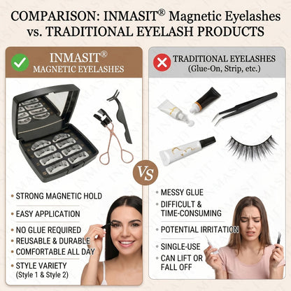 Eight-Piece Black Magnetic False Eyelash Kit with Rectangular Case, Applicator, Tweezers and Brush
