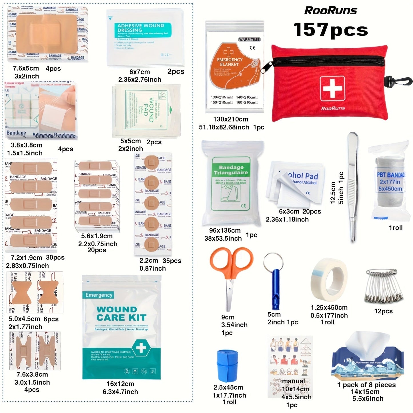 157PCS MOLLE Survival Kit – Outdoor First Aid Emergency Gear for Camping Hiking Adventure Travel Car Home Office School, Complete Survival Tools Set, Best Gift for Men & Women