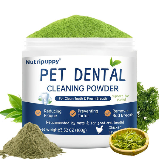 Pet Dental Powder for Dogs & Cats – Plaque Remover, Bad Breath Freshener & Tooth Cleaning Powder, No-Brush Oral Care Solution, 100g – Safe Daily Dog Dental Health Supplement