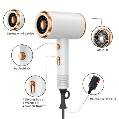 Ionic Hair Dryer 1600W with Diffuser Concentrator Nozzle 2 Speed 3 Heat Settings Cool Shot ALCI Safety Plug Brushed Motor Anti-Frizz Portable Blow Dryer for Straight Curly Wavy Hair Home Travel Salon
