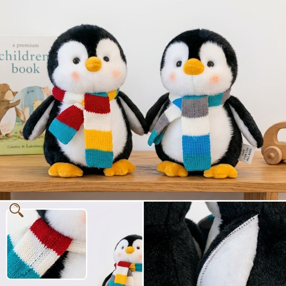 Stuffed Animal Scarf Penguin with Blue or Yellow Accessory Option and One-Piece Configuration