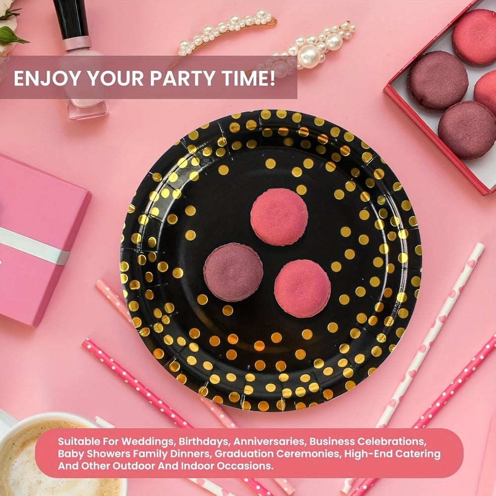150-Piece Black and Gold Disposable Party Tableware Set with Place Settings for 50 Event Guests