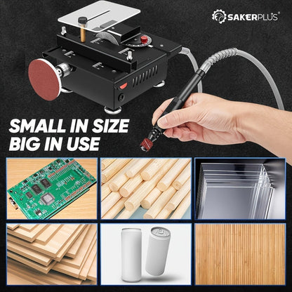 100W Electric Mini Table Saw with Woodworking Pen Set, 7-Speed & Angle Adjustable, 16mm Max Cutting Depth