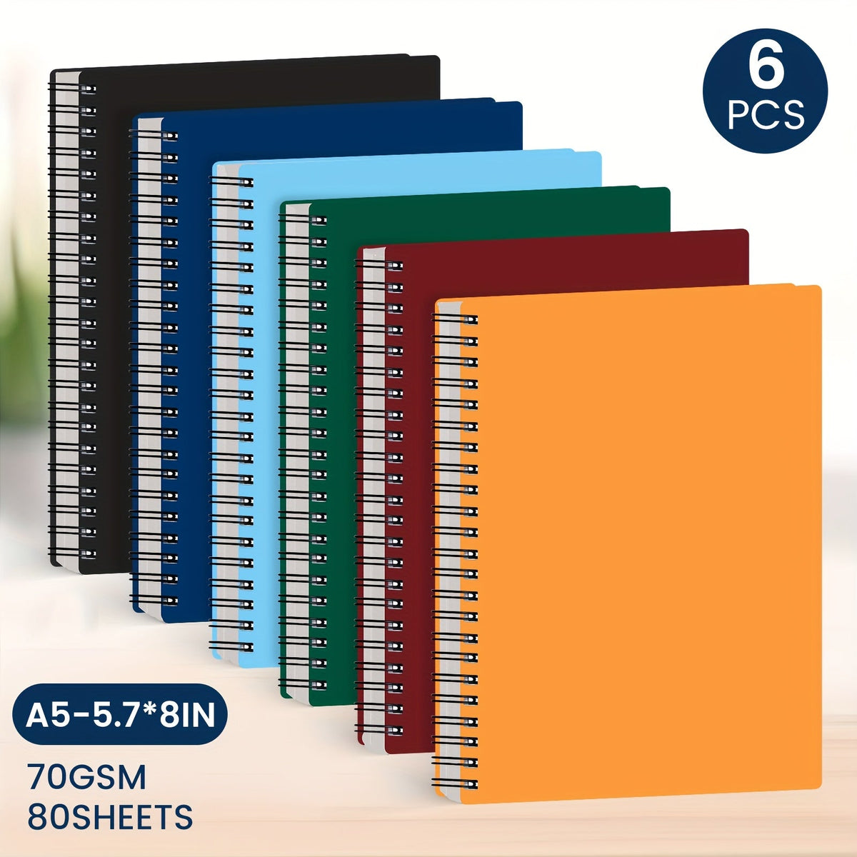 Spiral Notebooks 6 Pack Hardcover A5 Lined Journal College Ruled 480 Sheets 960 Pages No for Entryways, Bedrooms and Living Spaces