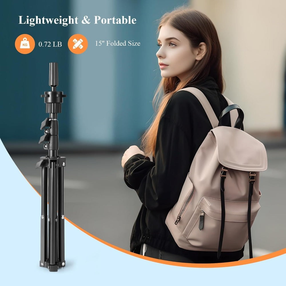 Adjustable Wig Stand Tripod 360 Rotation Aluminum Alloy Height Adjustable to 50 Inch Foldable Portable Mannequin Head Stand for Styling Cosmetology Hairdressing Training Home Salon