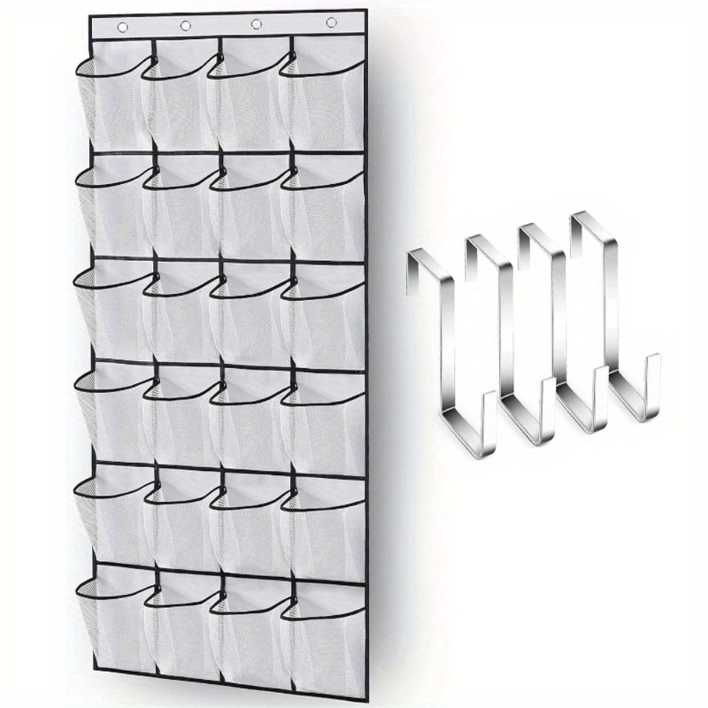Over Door Shoe Organizer 24 Large Mesh Pockets – Foldable Breathable Hanging Storage Rack, Durable Fabric Closet Hanger for Shoes & Accessories, Space-Saving Door Organization