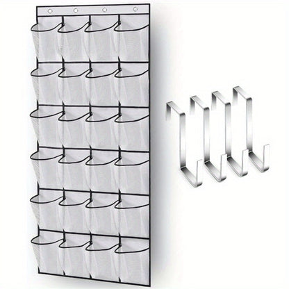 Over Door Shoe Organizer 24 Large Mesh Pockets – Foldable Breathable Hanging Storage Rack, Durable Fabric Closet Hanger for Shoes & Accessories, Space-Saving Door Organization