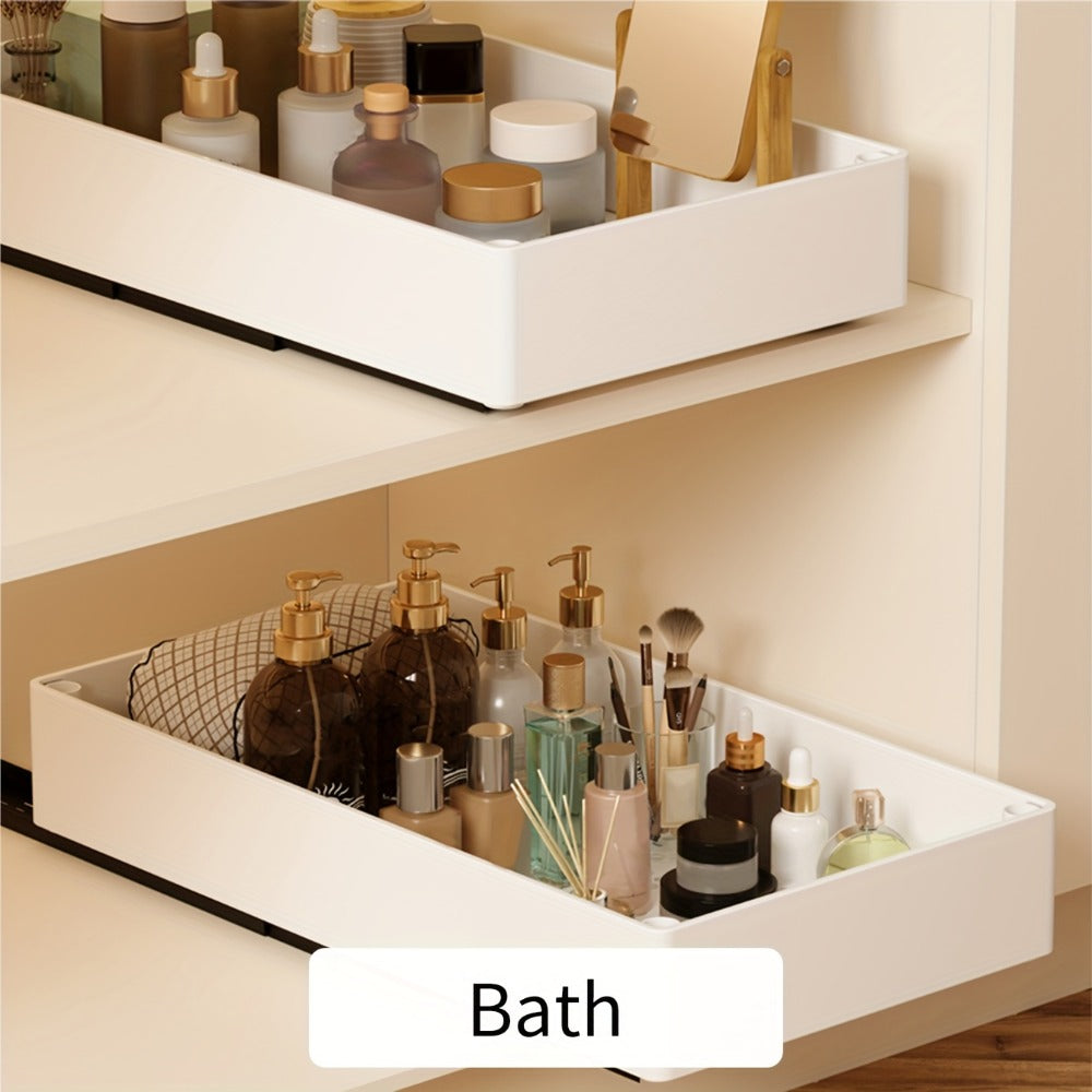 Pull-Out Cabinet Organizer with Sliding Storage Tray in White, Black or Grey for Shelf Organization
