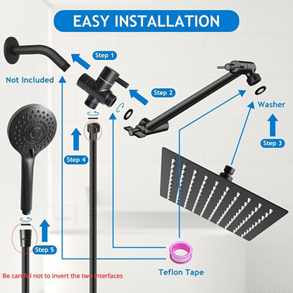 Rainfall and Handheld Shower Combo with 10 or 12-Inch Head, 78-Inch Hose and Chrome or Black Finish