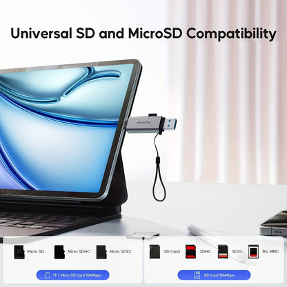 SD Card Reader USB 3.0 & USB-C Dual Slot Adapter for SD Micro SD SDHC SDXC MMC – PUWLTOP 5Gbps High-Speed Memory Card Reader, Plug & Play, Compatible with iPhone 15/16, MacBook, Laptop, Android OTG