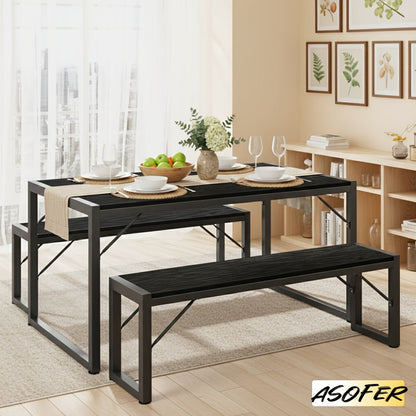 Dining Table Set for 4 with 2 Benches, 45.5" Space-Saving Dinette with Metal Frame & MDF shown in the main product view