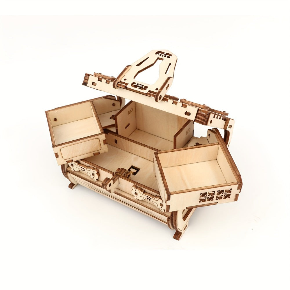DIY Craft Kit - 3D Wooden Jewelry Box Puzzle Woodworking Handcrafted Elegant Storage for - product detail view 3