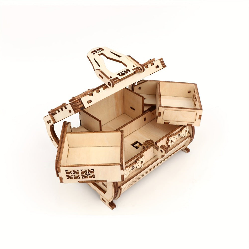 DIY Craft Kit - 3D Wooden Jewelry Box Puzzle Woodworking Handcrafted Elegant Storage for - product detail view 5