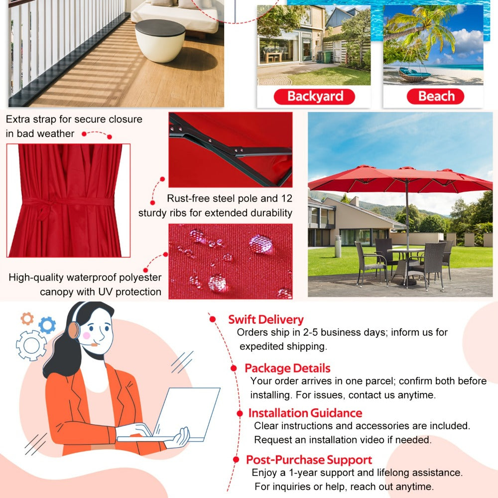 Double-Sided Patio Umbrella, Backyard Sun Shade for Outdoor Shade and Protection detail image - detail view 20