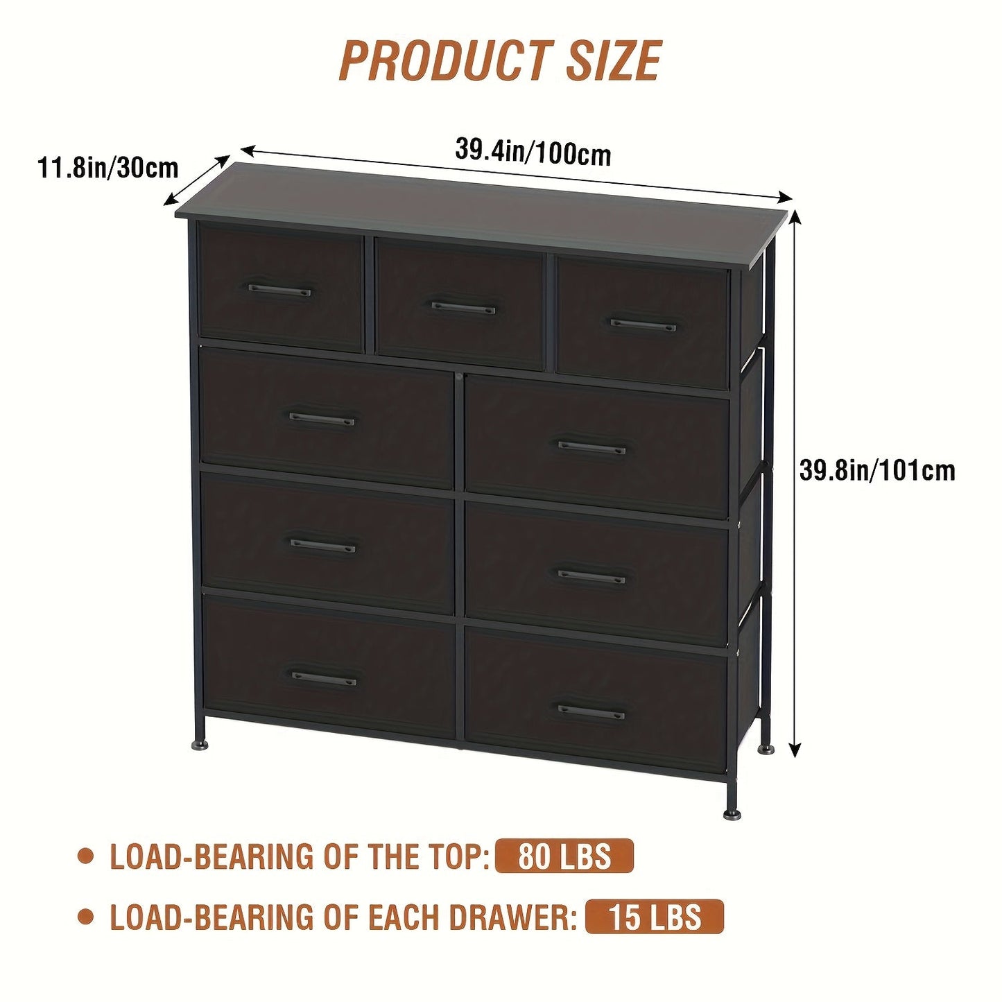 Dresser shown in the Black, 9 Drawers option