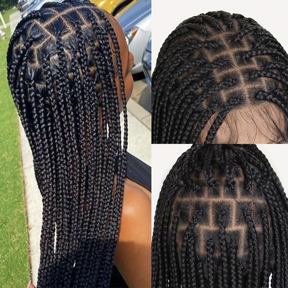 Curly Braid Full Lace Wig 40 Inch Handmade Lace Frontal Natural Black Extra Long Cascading Braids Protective Style for Women | Special Events Weddings Parties