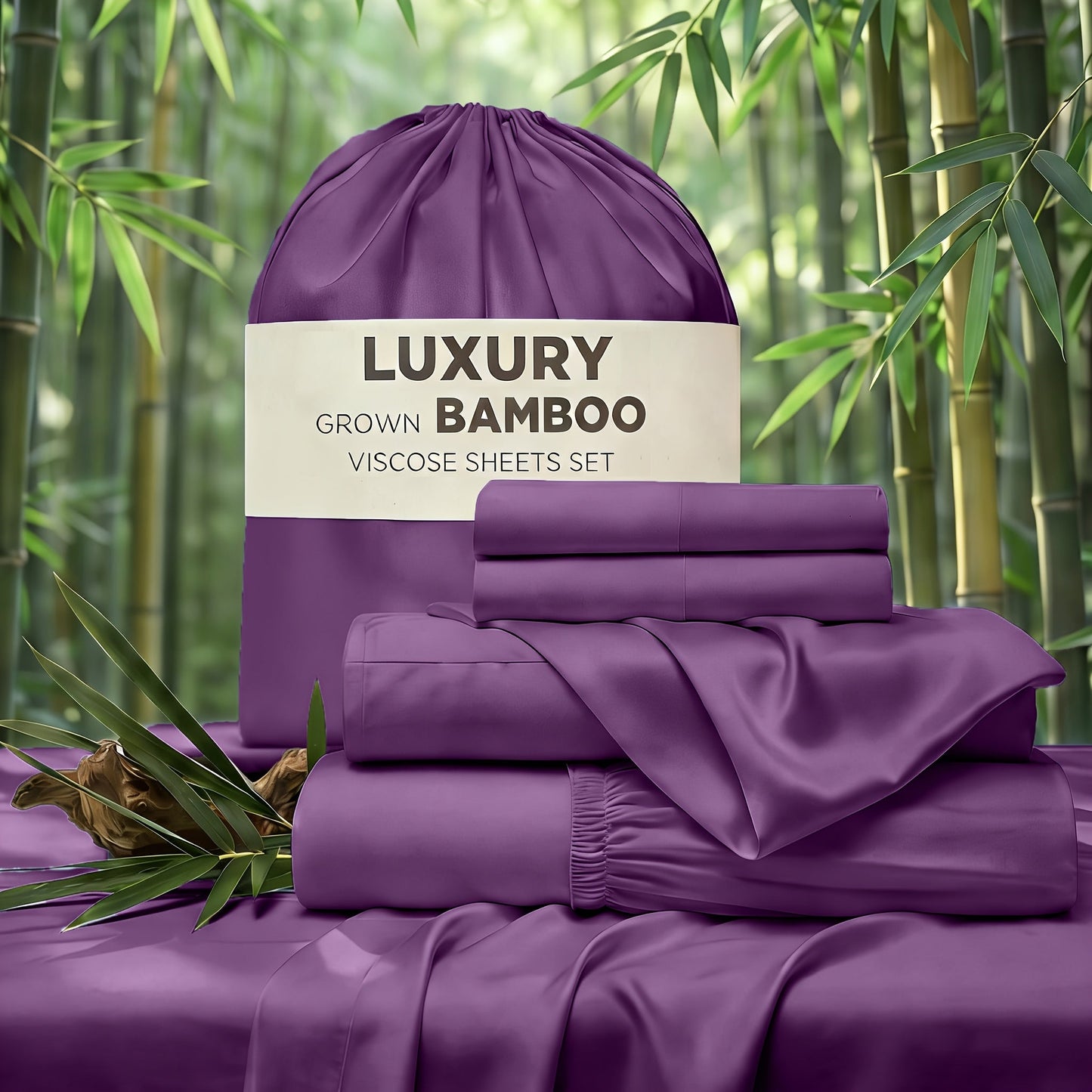 Bed Sheet Set 4-Piece Bamboo-Derived Rayon with Deep-Pocket Fitted Sheet in Twin, Full, Queen and King Sizes