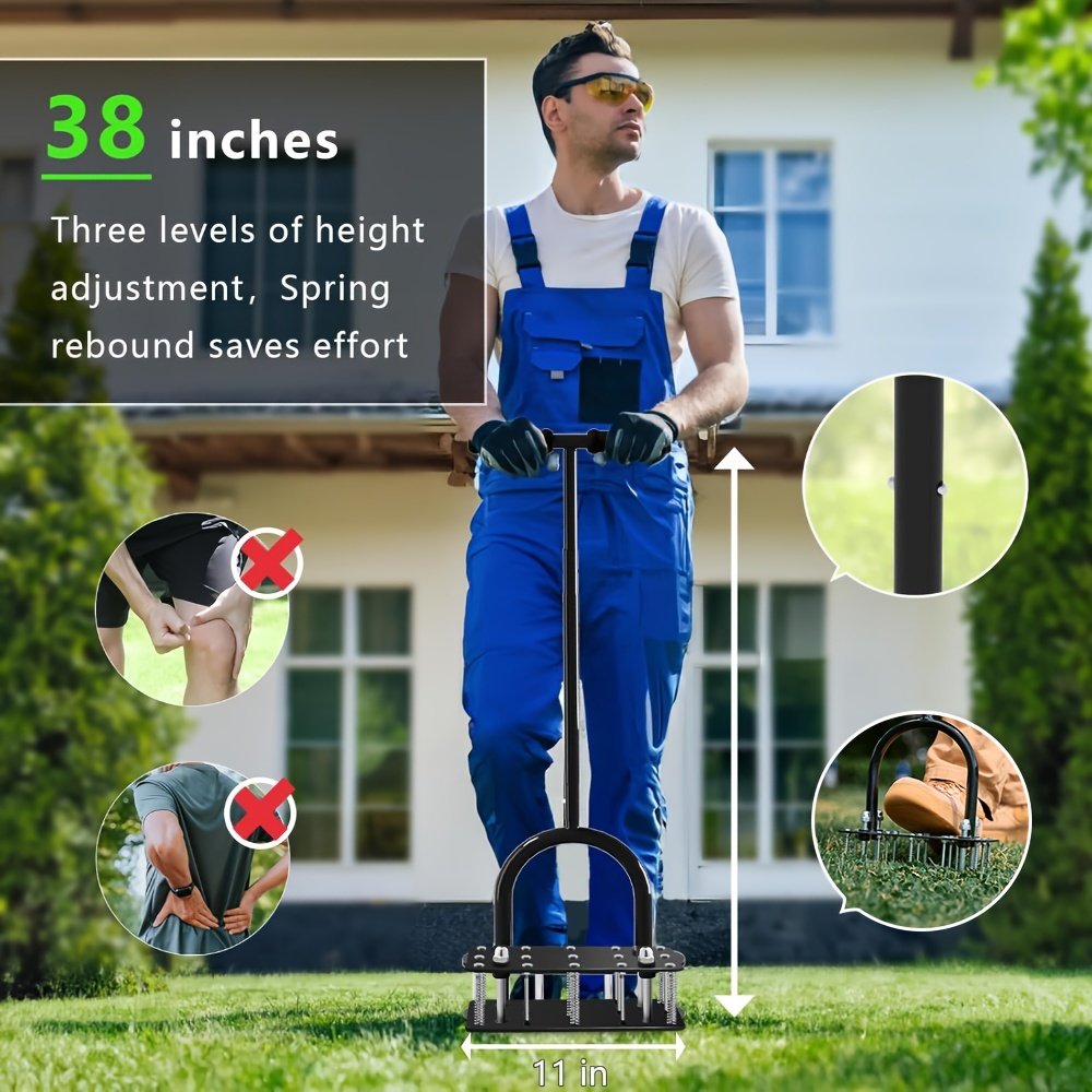 Manual Self-Cleaning Lawn Aerator with Fourteen Visible Iron Spikes in the Exact Black Option