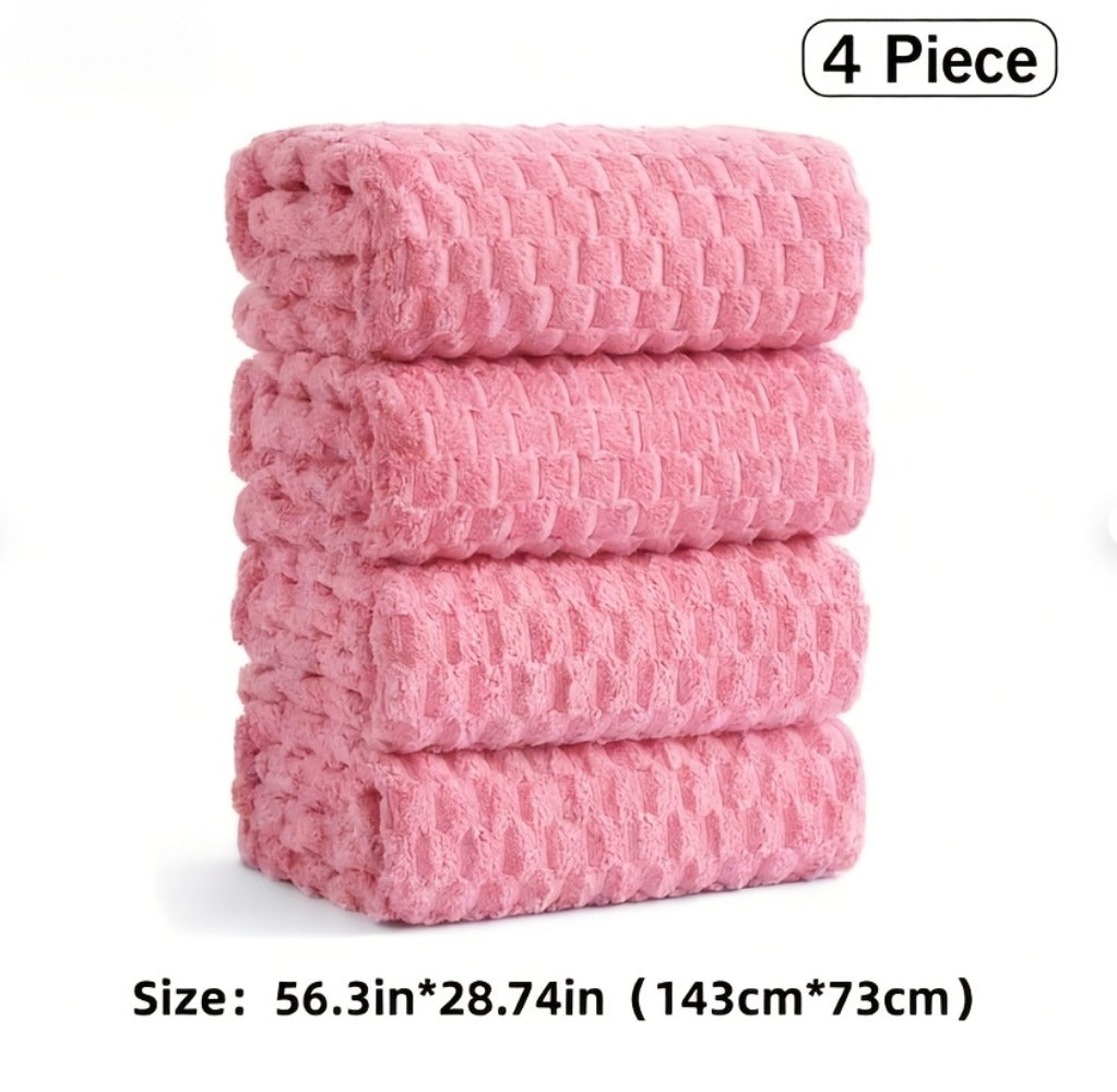 Towel Set 4 or 8 Piece Microfiber Collection with Hair-Drying Cap Options in Four Colors for Home and Guest Use