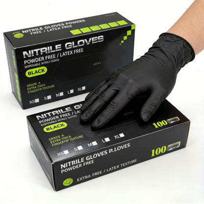 Black Nitrile Gloves 100 Count, 6 Mil Thick Latex-Free Disposable Gloves, Chemical Resistant Tear-Resistant Flexible Ambidextrous, for Automotive, Kitchen, Cleaning, Tattooing & Car Detailing – M, L, XL