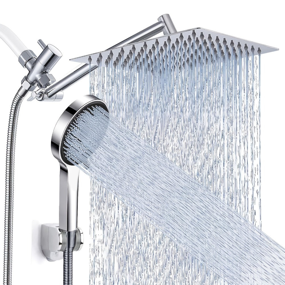 High-Pressure Handheld Rainfall Shower Head Combo with 11-Inch Extension Arm and Six Size-Finish Options