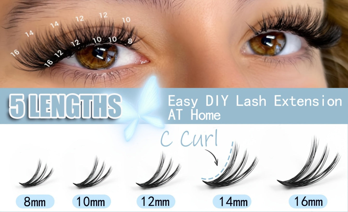800-Piece 30D and 40D Lash Cluster Kit with Mixed 8–16mm Lengths, Bond-Seal Tube and Tweezers