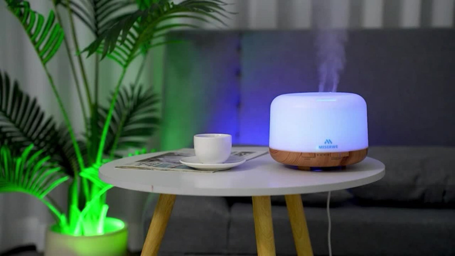 500ml Essential Oil Diffuser Set with Remote, Seven-Color Light, Timer Controls and 10 Oil Bottles