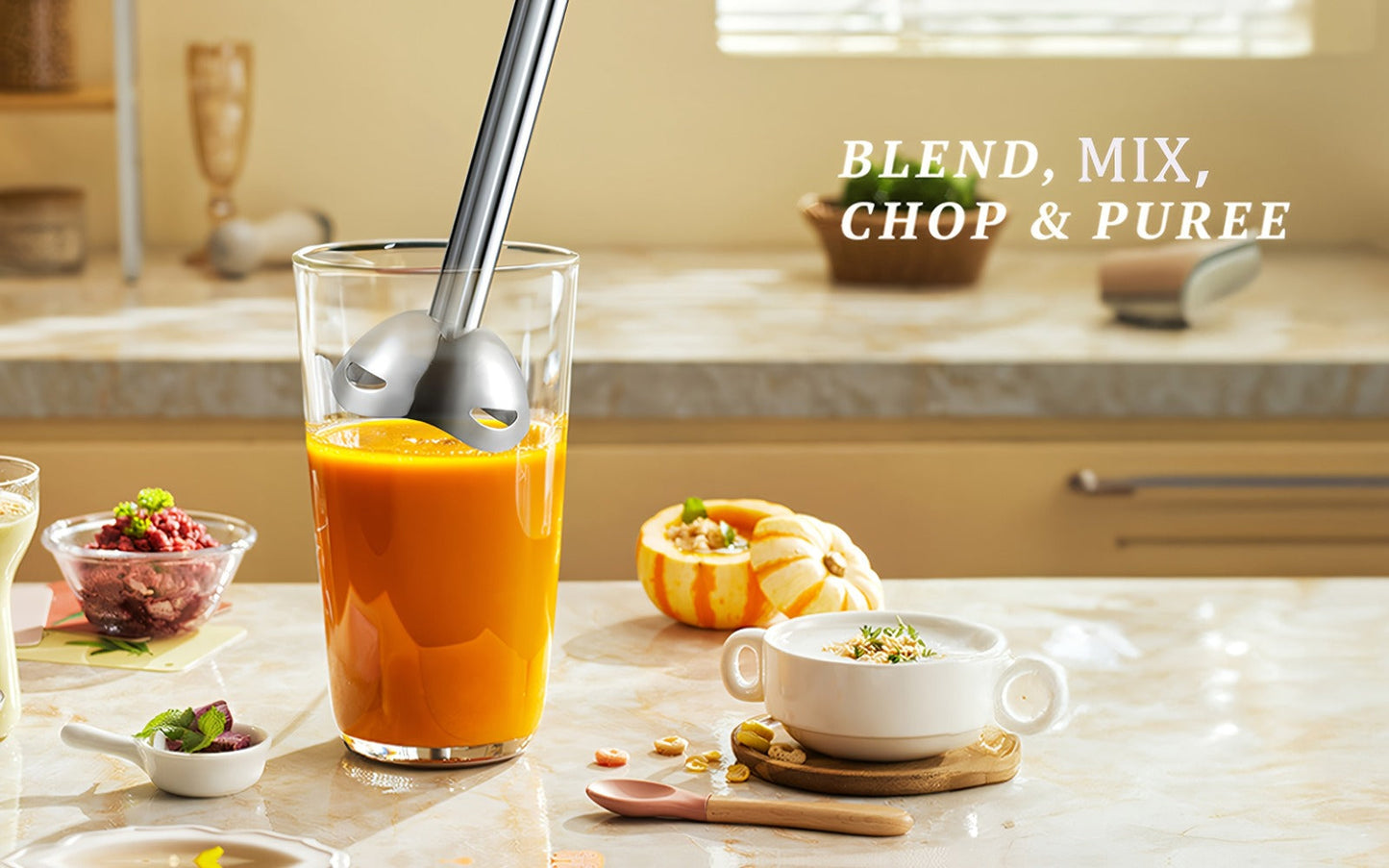 Corded Immersion Blender with Stainless-Steel-Look Blending Head, Two Controls and 38cm Height