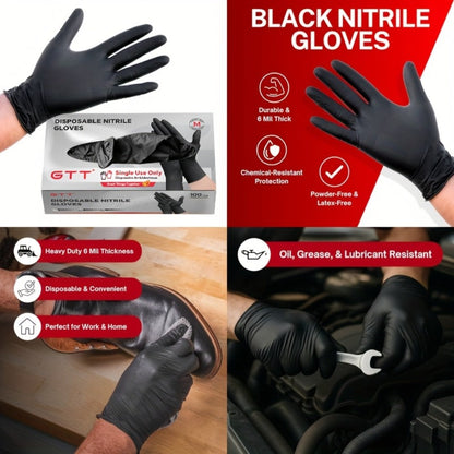 Nitrile Disposable Gloves 200 Count, Black Latex-Free Powder-Free Exam Gloves, Touchscreen Compatible, Chemical Resistant, Flexible Form-Fitting for Kitchen Automotive Industrial Medical Use, S M L XL