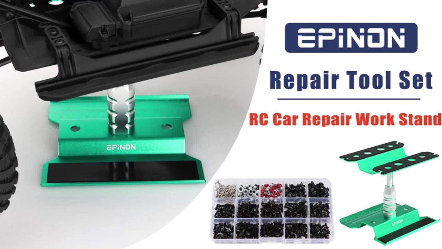 RC Car Maintenance Stand Tool Kit EPINON 360° Rotating Work Stand 520PCS Screw Set Aluminum Screwdriver Bits Compatible with 1/8 1/10 1/12 1/16 1/18 Traxxas Arrma Axial RC Cars Crawlers Trucks Red Blue