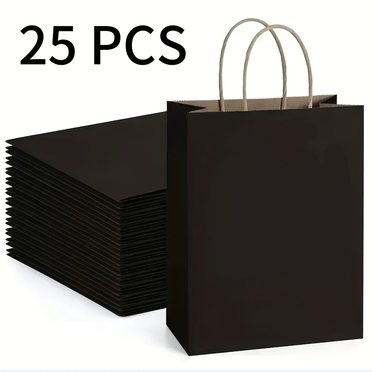 Kraft Paper Gift Bags with Handles in White, Black or Brown, Available in 25, 75, 100 or 300 Piece Packs