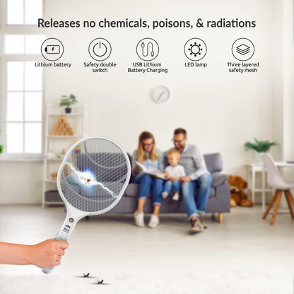 Electric Fly Swatter Racket Rechargeable 2-Pack – 3000V Bug Zapper with LED Light, USB Charging, Triple Safety Mesh for Indoor & Outdoor Mosquito Control