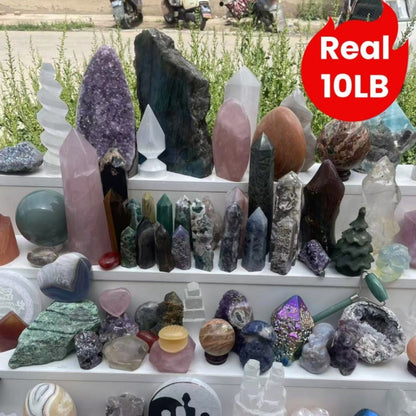 Ten-Pound Mixed Crystal and Gemstone Decorative Collection with Towers, Spheres, Clusters and Rough Stones