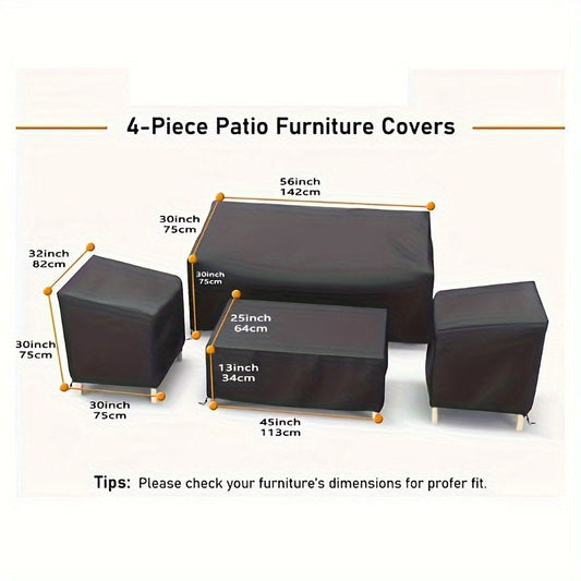 Patio Furniture Cover Set Waterproof Heavy Duty – Loveseat 56"L×30"W×30"H, 2 Chair Covers 32"L×30"W×30"H, Coffee Table Cover 45"L×25"W×13"H