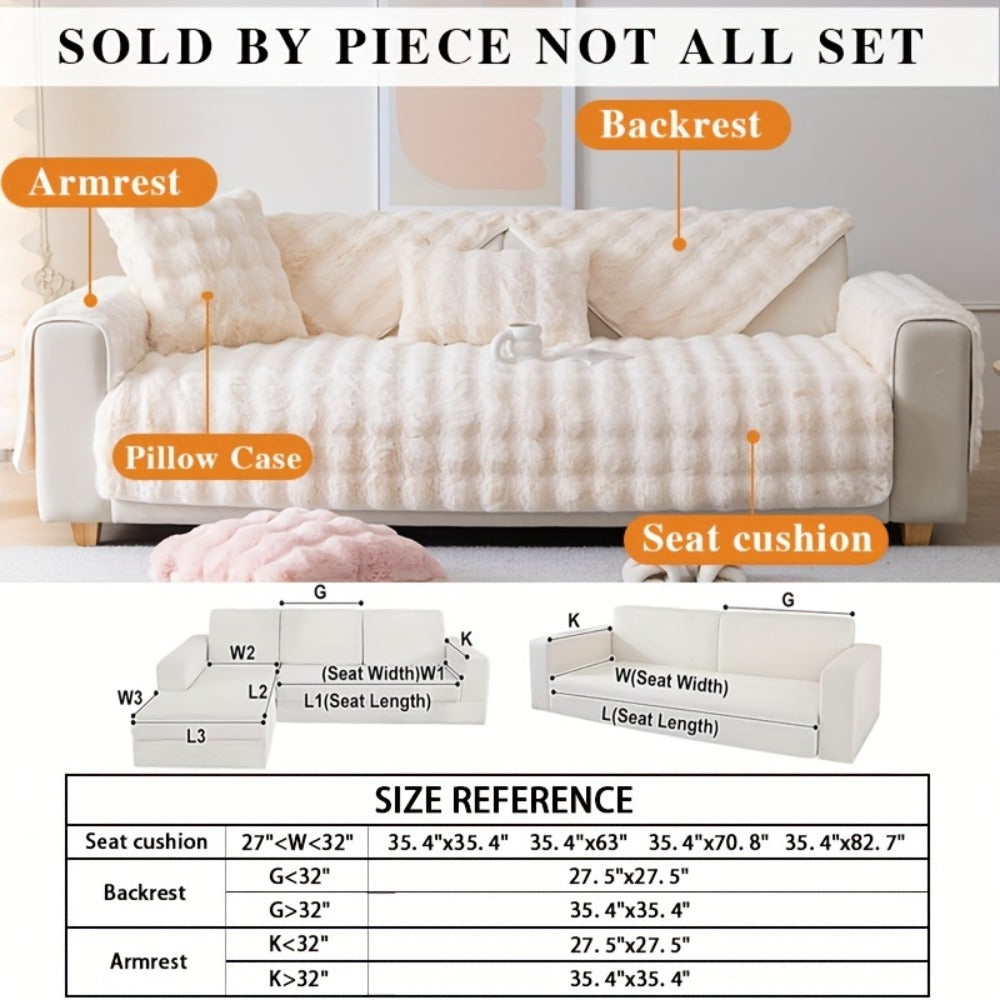 Sofa Cover Thick Faux Rabbit Plush Panels with Anti-Slip Feature for Seat, Armrest, Backrest or Pillowcase