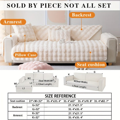 Sofa Cover Thick Faux Rabbit Plush Panels with Anti-Slip Feature for Seat, Armrest, Backrest or Pillowcase