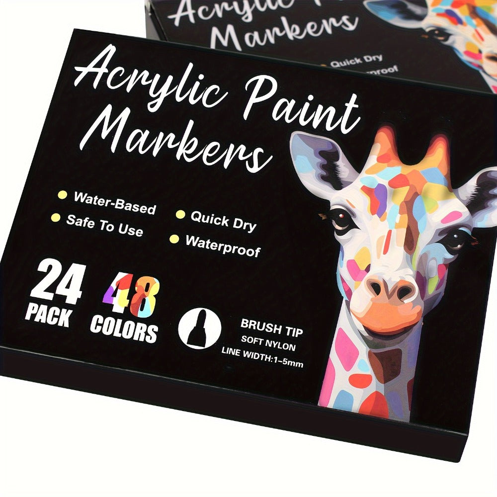 Double-Ended Acrylic Paint Pen Set with Brush and Fine Tips in 48- or 72-Piece Checkout Options
