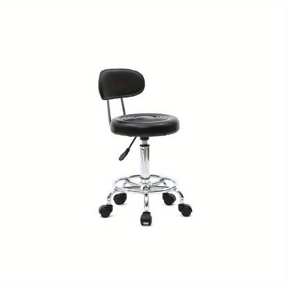 Salon Stool with Back & 360° Swivel – Adjustable Height 18.9"–22.8", Round Padded Cushion Seat, Chrome Base, Black or White for Nail Tech, Hair Stylist, Esthetician, Home Office